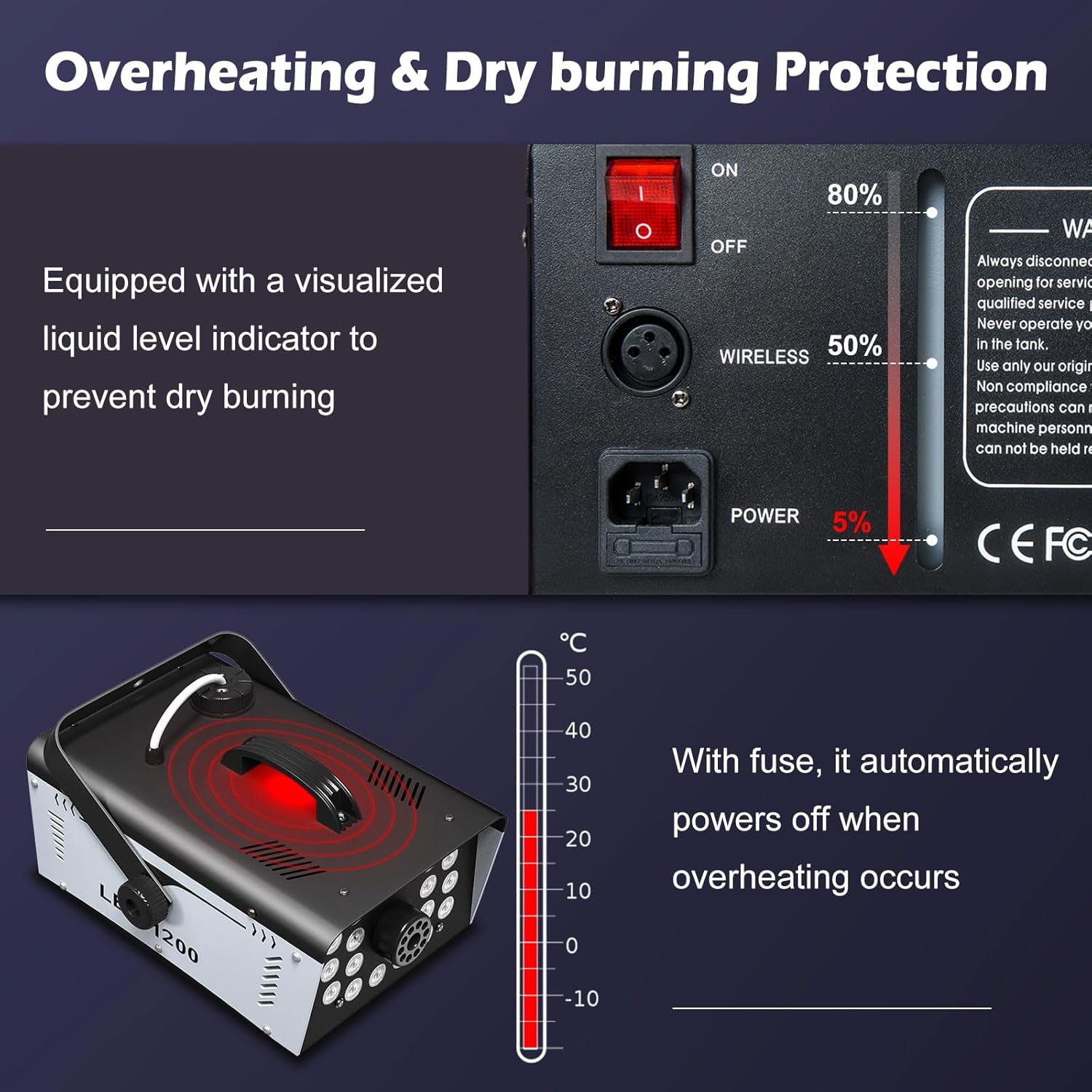 1200W Fog Machine Halloween Outdoor with 18 LED Lights 6000CFM Smoke Machine Fog Indoor with Remote for Wedding Party DJ Disco Stage